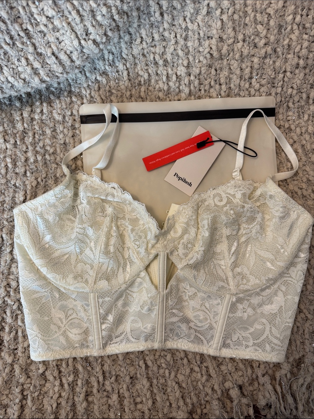 Popilush White Lace Bustier Crop Top long line corset bra top